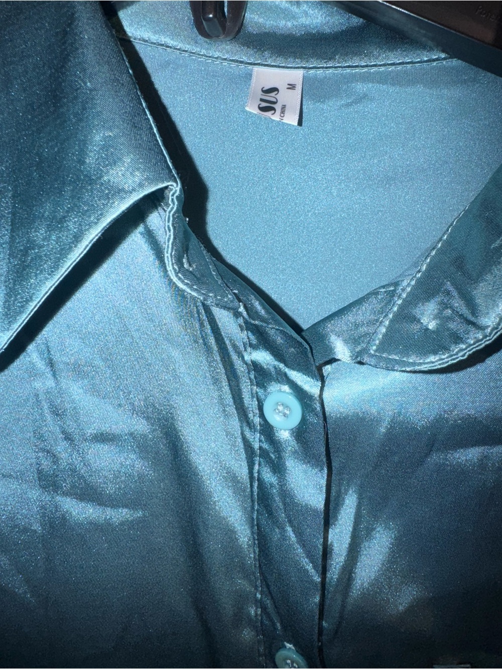 Satin Long-Sleeve Shirt - Teal Green - Picture 2 of 4